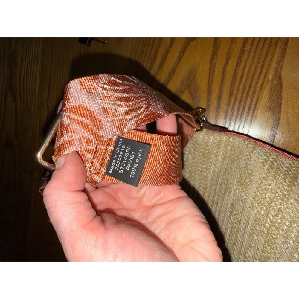 Stella & Dot Woven Straw Bucket Bag Brown Leather Trim Floral Crossbody Strap - Picture 10 of 13